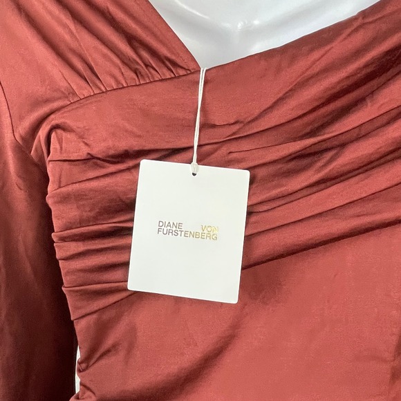 Diane von Furstenberg Dolores Top Women S Chestnut NEW Ruched Off Shoulder DVF - Picture 8 of 13